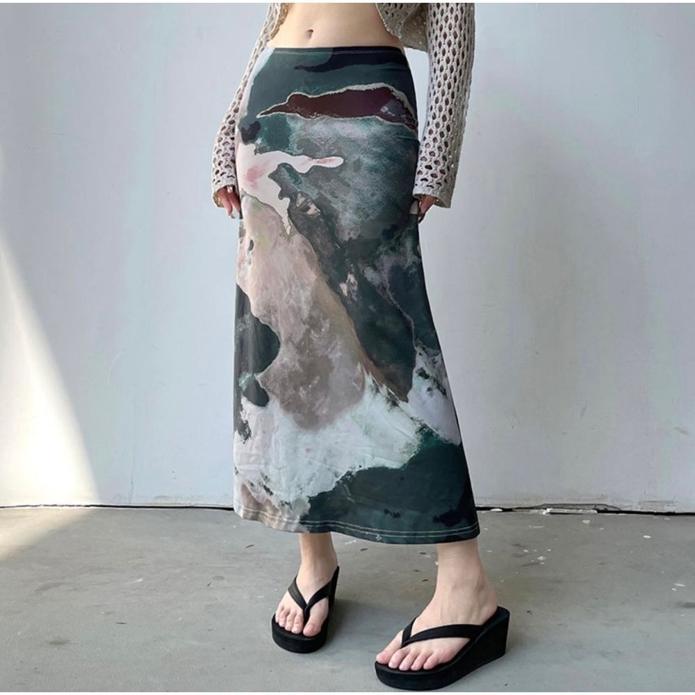 Micas Watercolor Print Midi Skirt size M